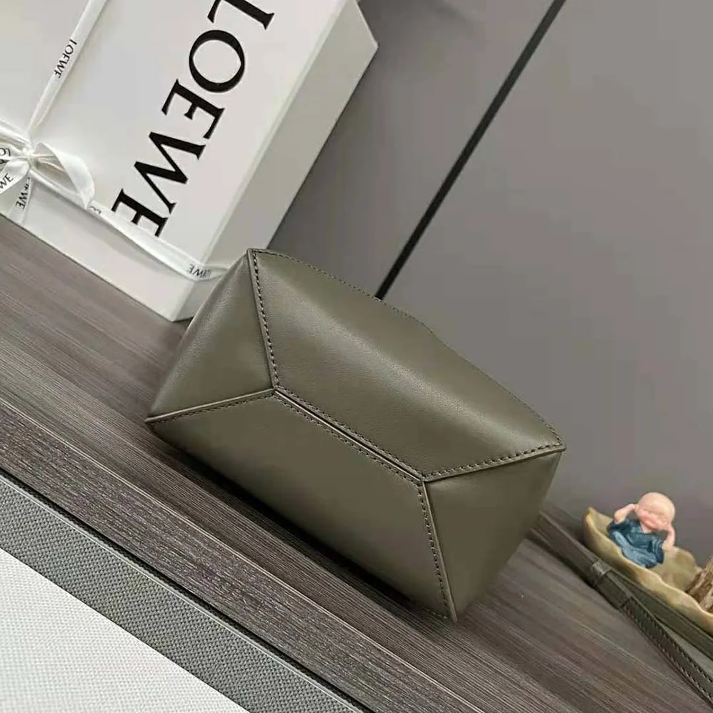 Loewe Mini Puzzle Fold Tote in Shiny Calfskin for Unisex in Green Loewe Mini Puzzle Fold Tote in Shiny Calfskin for Unisex in Green