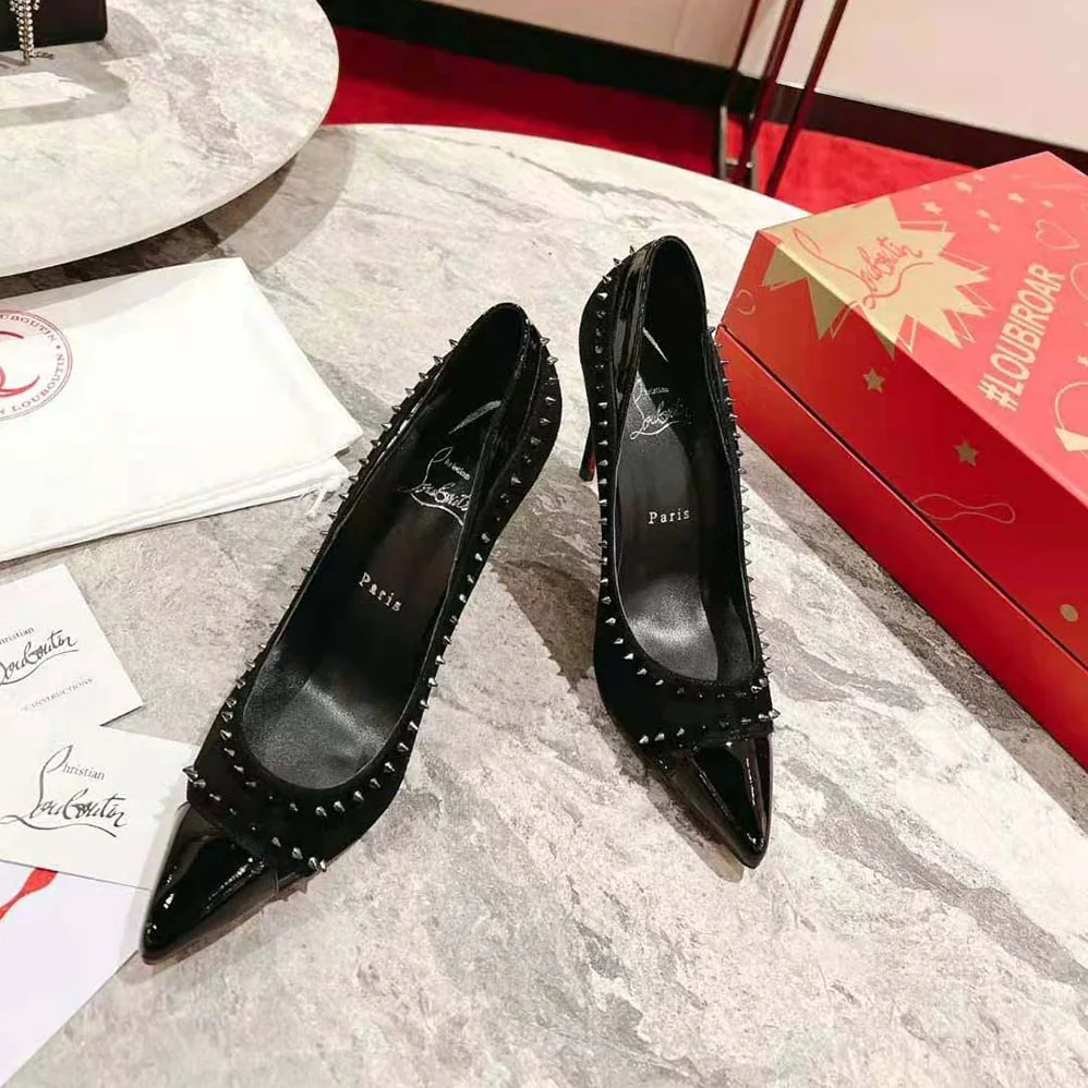 Christian Louboutin Duvette Spikes 85 mm Heel Height for Women in Black Christian Louboutin Duvette Spikes 85 mm Heel Height for Women in Black