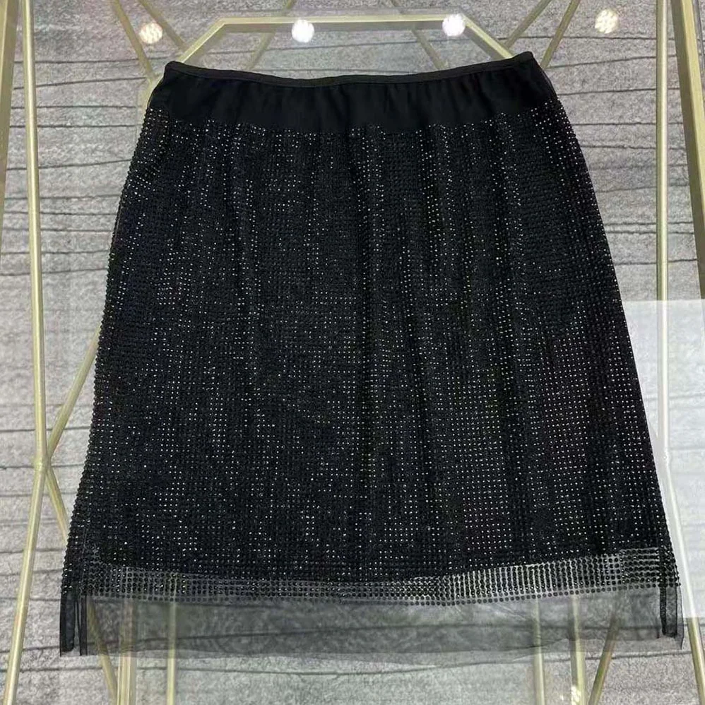 Prada Chiffon Mini Skirt with Micro Studs for Women in Black
