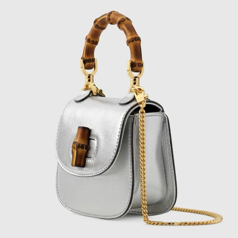 Gucci Bamboo 1947 Super Mini Silver Bag 1LD0G 8106 7.3 Inches /
