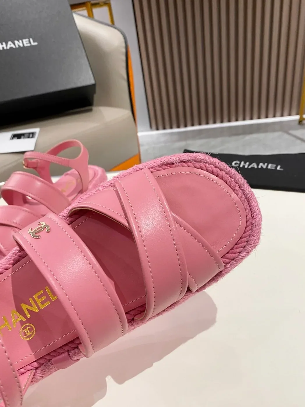 Chanel Straw Weave Strap Thick Sole Crossbody Pink Chanel Straw Weave Strap Thick Sole Crossbody Pink