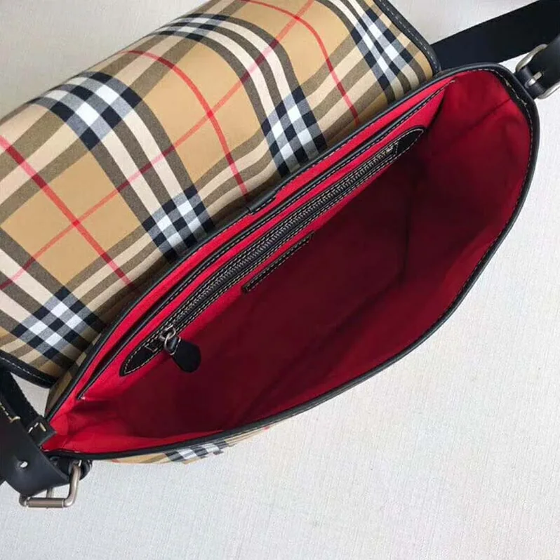 Burberry Large Leather Trim Vintage Check Messenger Bag for Men