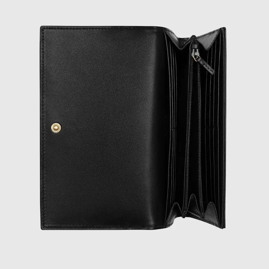 Gucci GG Marmont Continental Wallet in Black Gold Hardware
