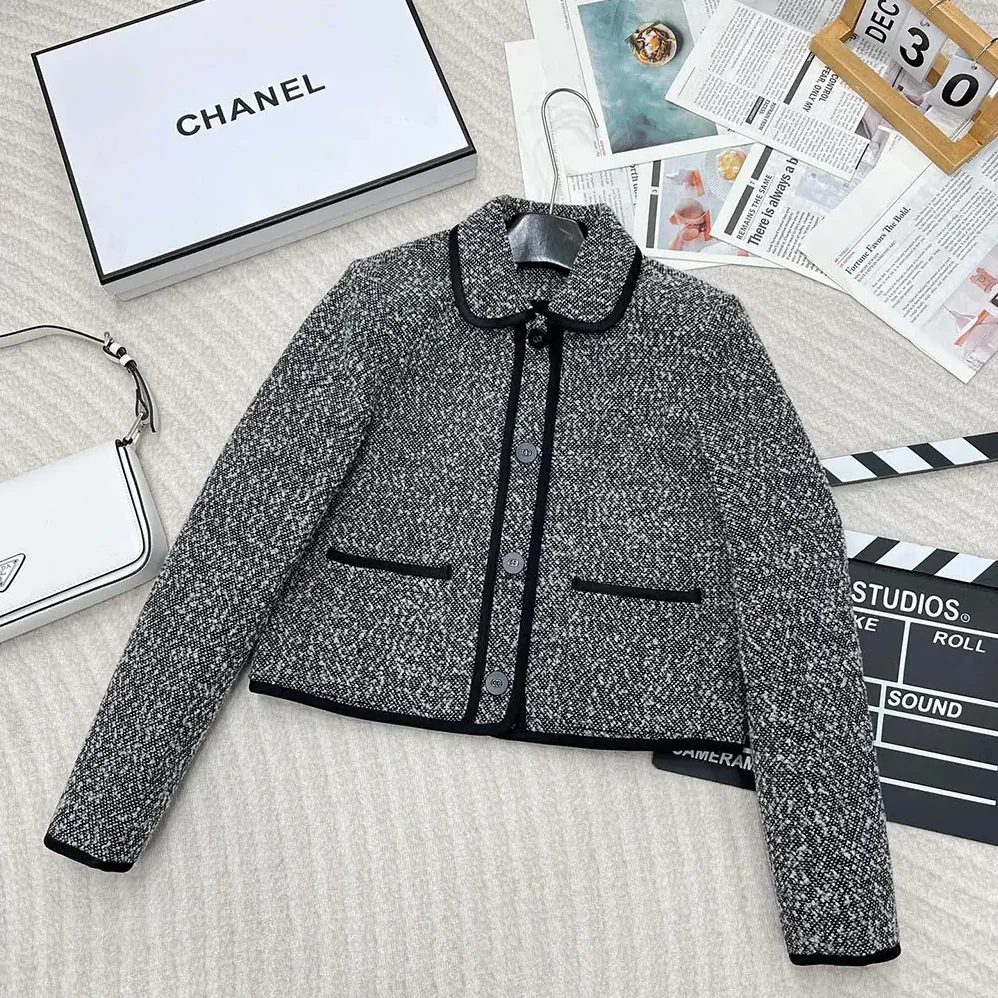 Dior Jacket Black Wool for Women in Blend Heathered Textured Knit