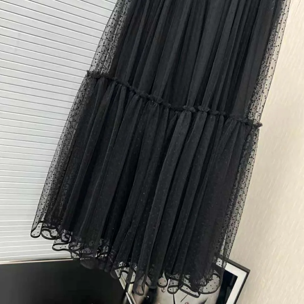 Dior Flared Mid-Length Skirt Black Plumetis Tulle for Women