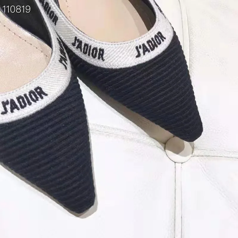 Dior J'adior Embroidered Ballet Flat Technical Canvas Embroidered Ribbon for Women in Black