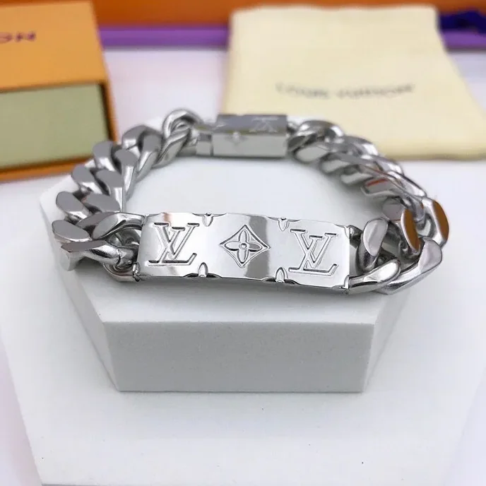 Louis Vuitton Monogram Chain Bracelet Silver Tone Louis Vuitton Monogram Chain Bracelet Silver Tone