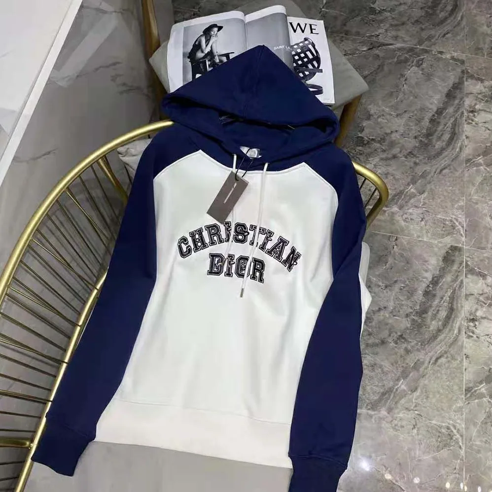 Dior Dior and Kenny Scharf Hooded Sweatshirt Deep Blue and White Cotton Fleece for Men
