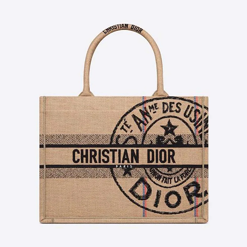 Dior Medium Dior Book Tote Beige Jute Canvas Embroidered with Dior Union Motif for Women Dior Medium Dior Book Tote Beige Jute Canvas Embroidered with Dior Union Motif for Women