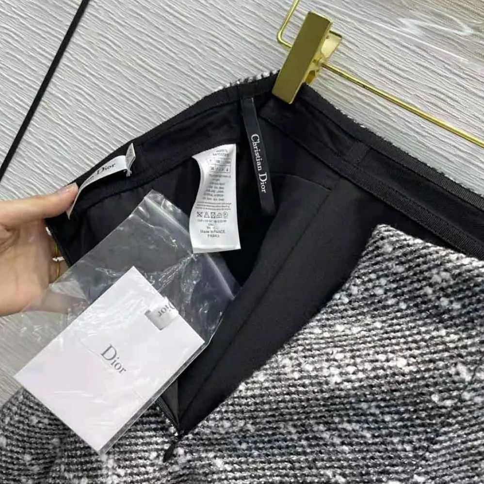 Dior Short Skirt Black and White Wool and Silk Mouline for Women