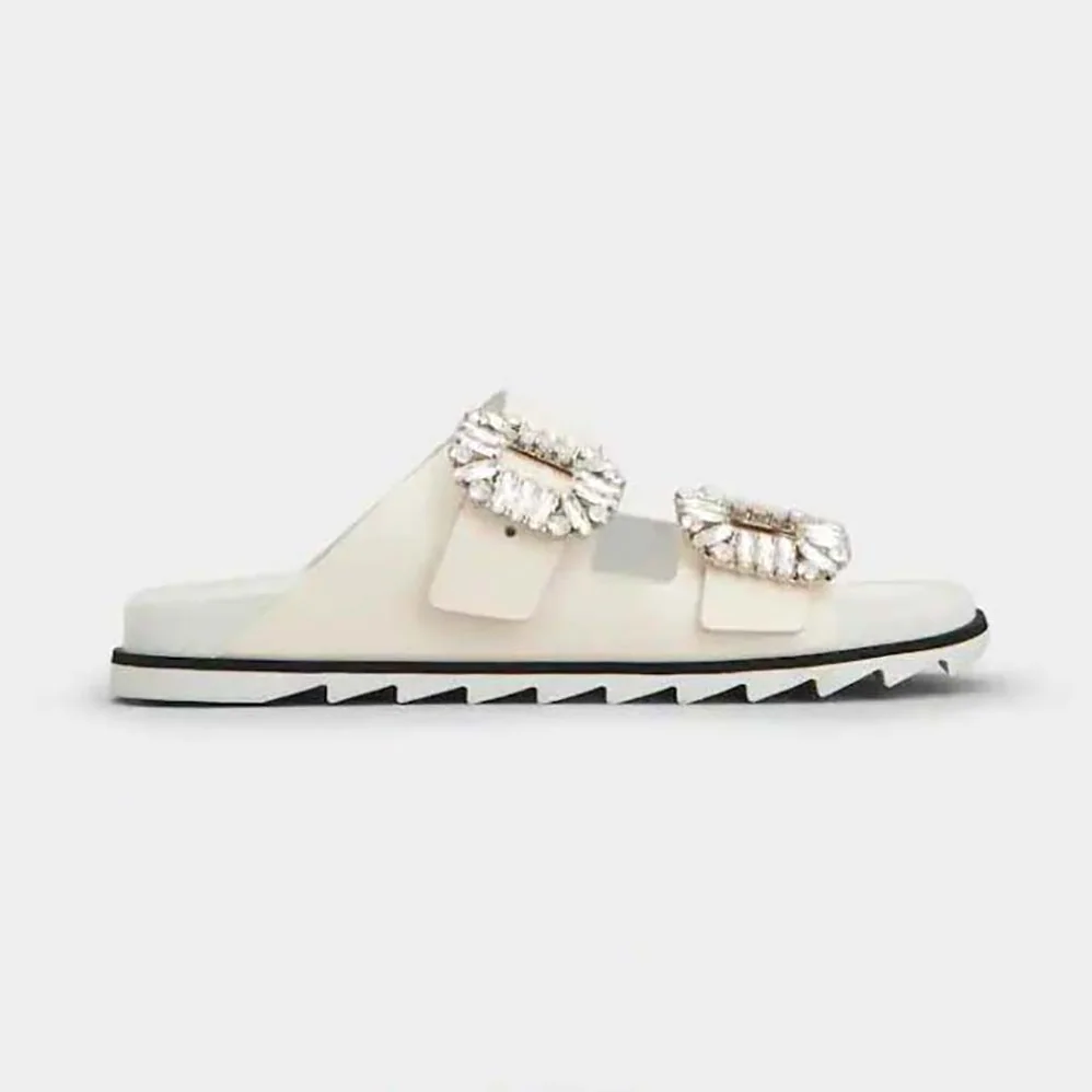 Roger Vivier Slidy Viv Strass Buckle Sandals in Fabric for Women in White