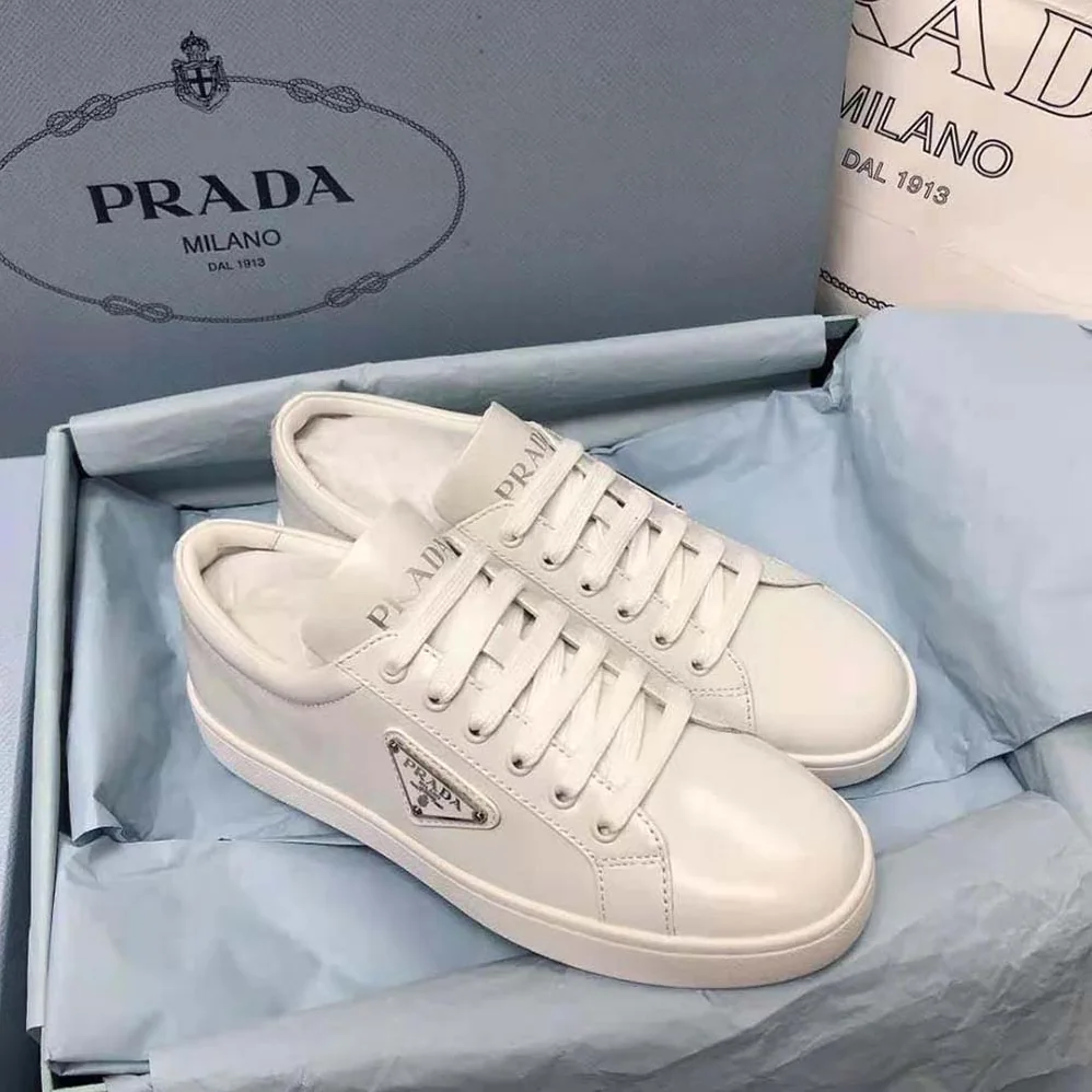 Prada Brushed Leather Sneakers for Men in White Prada Brushed Leather Sneakers for Men in White