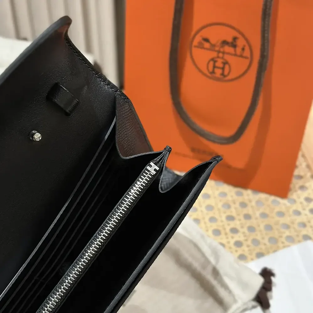 Hermes Constance Long To Go in Epsom Leather for Women in Black/Silver