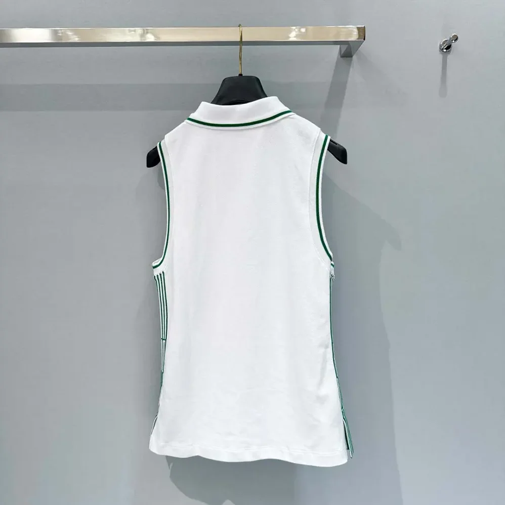 Dior Vibe Sleeveless Polo Shirt White Cotton Jersey with Pine Green Dior Graphique Motif for Women Dior Vibe Sleeveless Polo Shirt White Cotton Jersey with Pine Green Dior Graphique Motif for Women