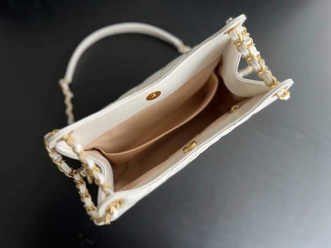 Chanel CC Hobo Medium Bag in White Gold Hardware