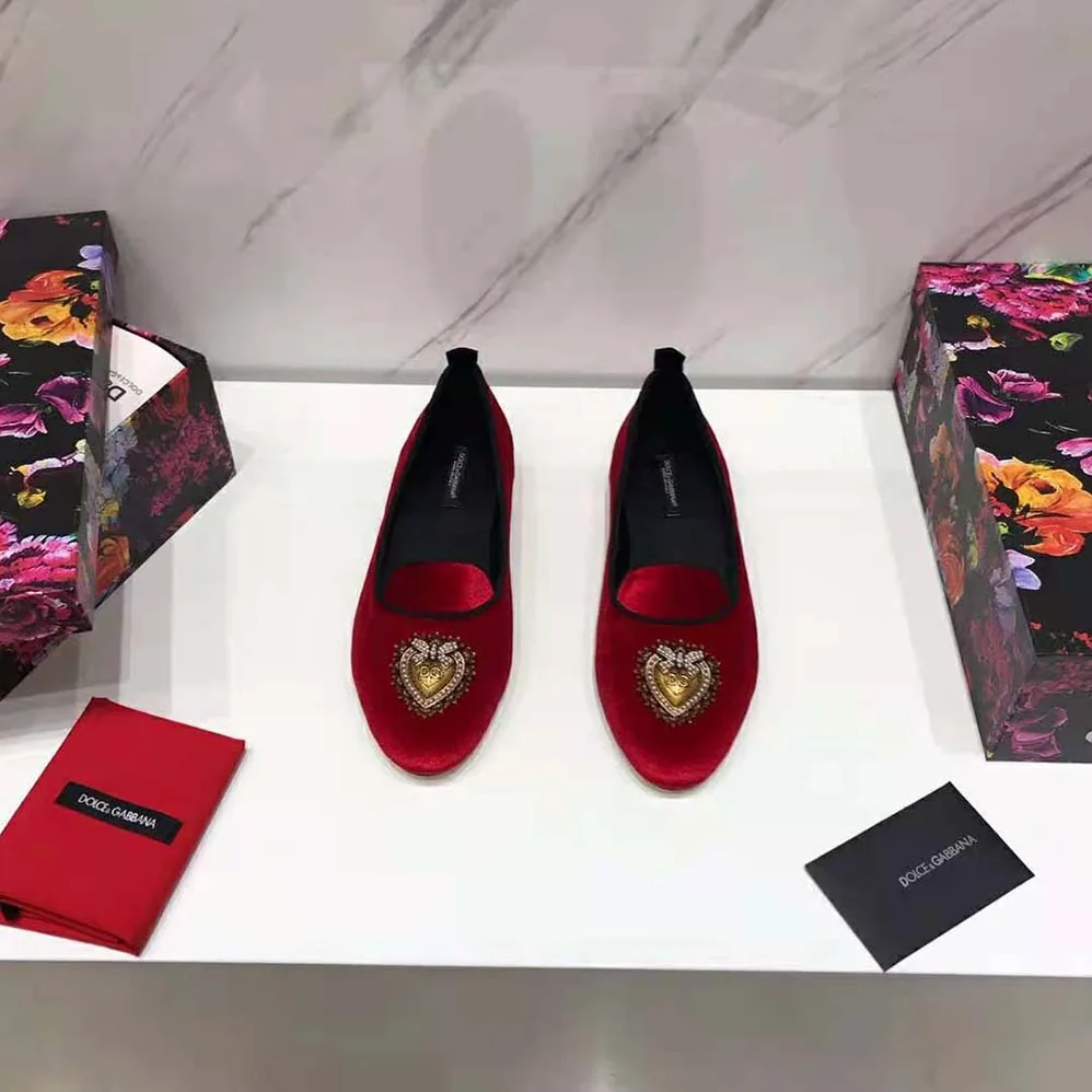 Dolce Gabbana D&G Velvet Devotion Slippers for Women in Red