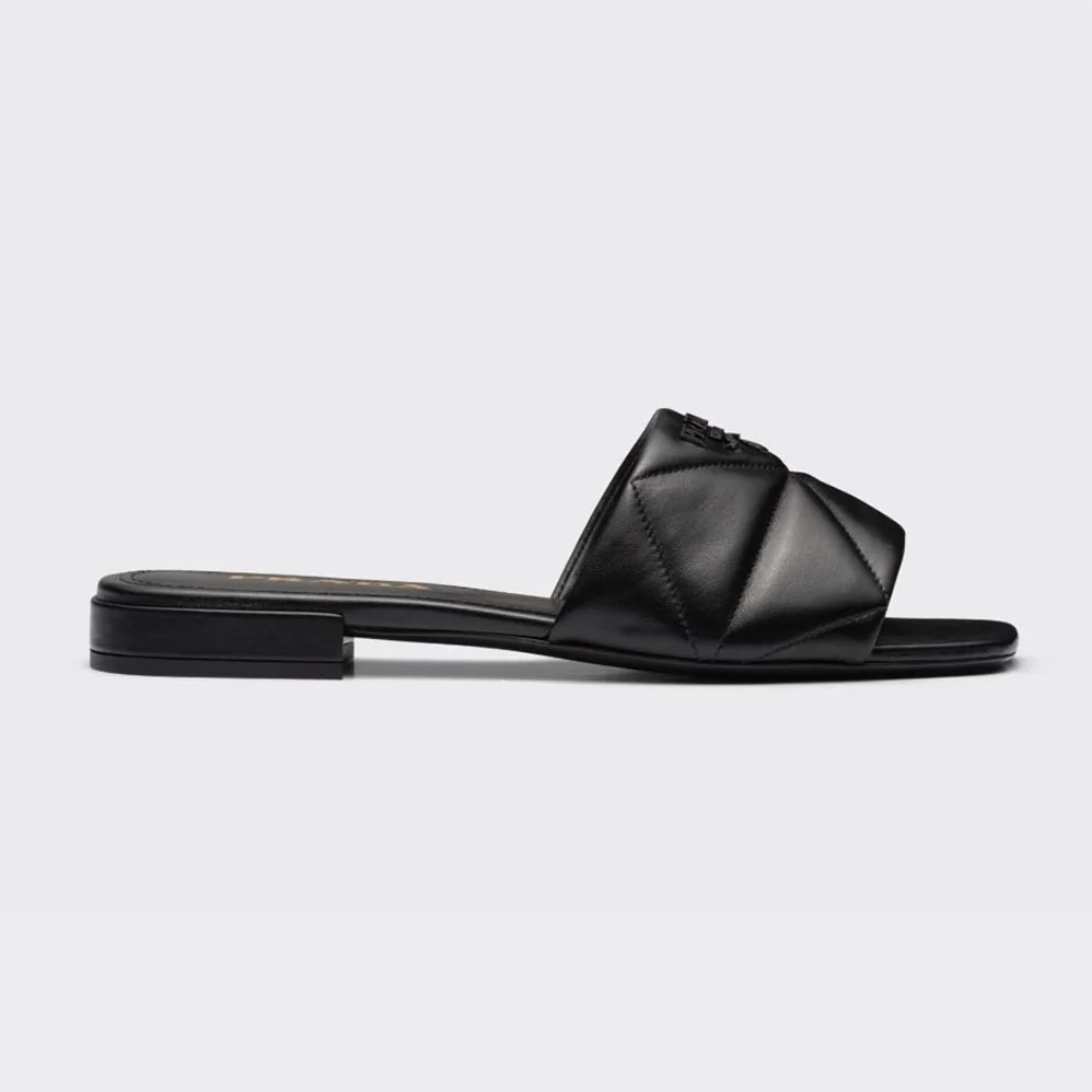 Prada Quilted Nappa Leather Sabots for Women in Black Prada Quilted Nappa Leather Sabots for Women in Black