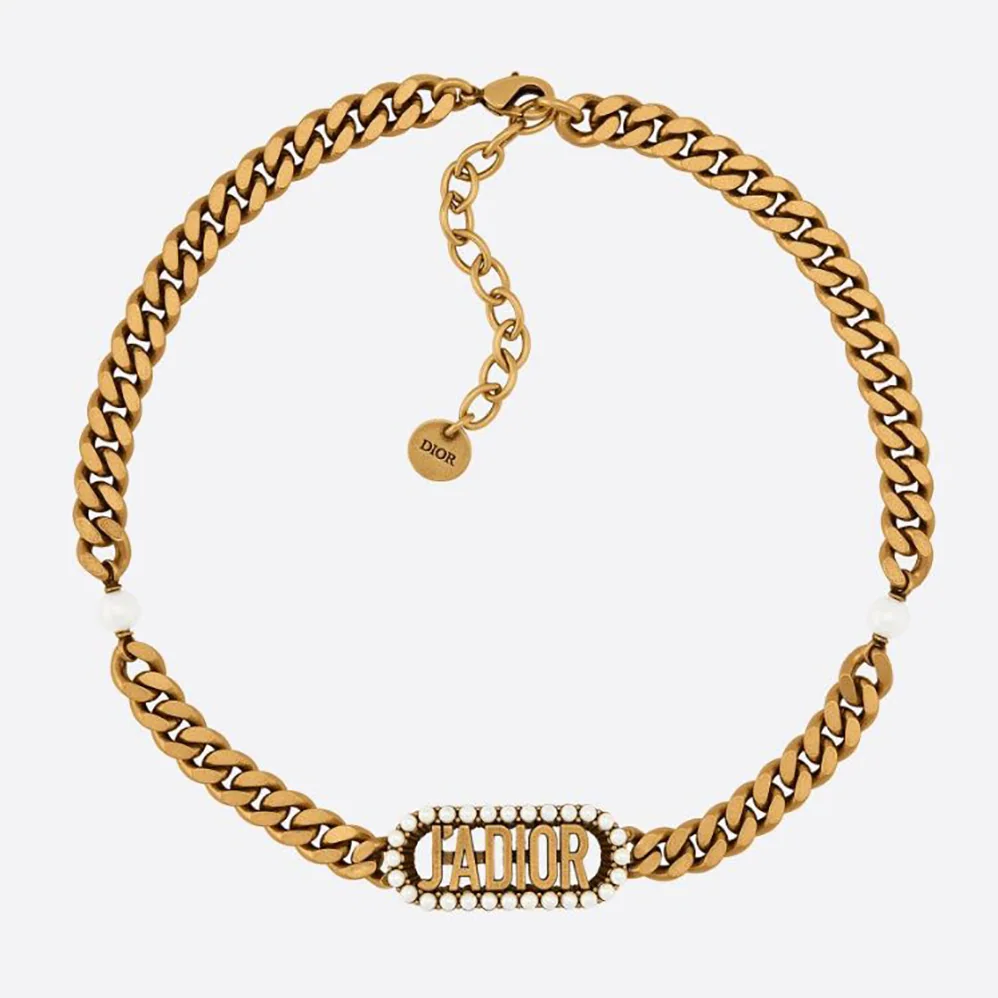 Dior J'Adior Choker Antique Gold-Finish Metal and White Resin Pearls for Women Dior J'Adior Choker Antique Gold-Finish Metal and White Resin Pearls for Women
