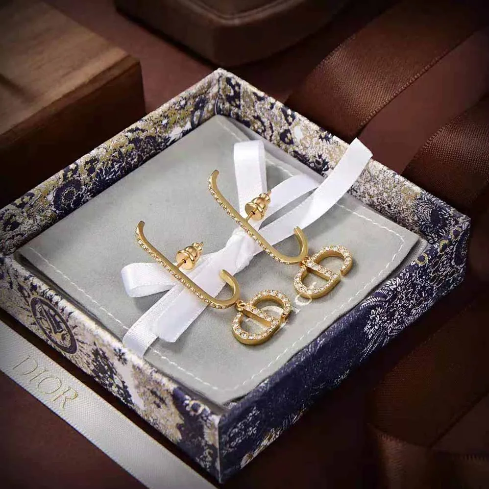 Dior 30 Montaigne Earrings Gold-Finish Metal and White Crystals for Women Dior 30 Montaigne Earrings Gold-Finish Metal and White Crystals for Women