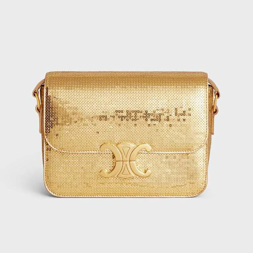 Celine Teen Triomphe Bag in Sequins and Calfskin for Women in Gold