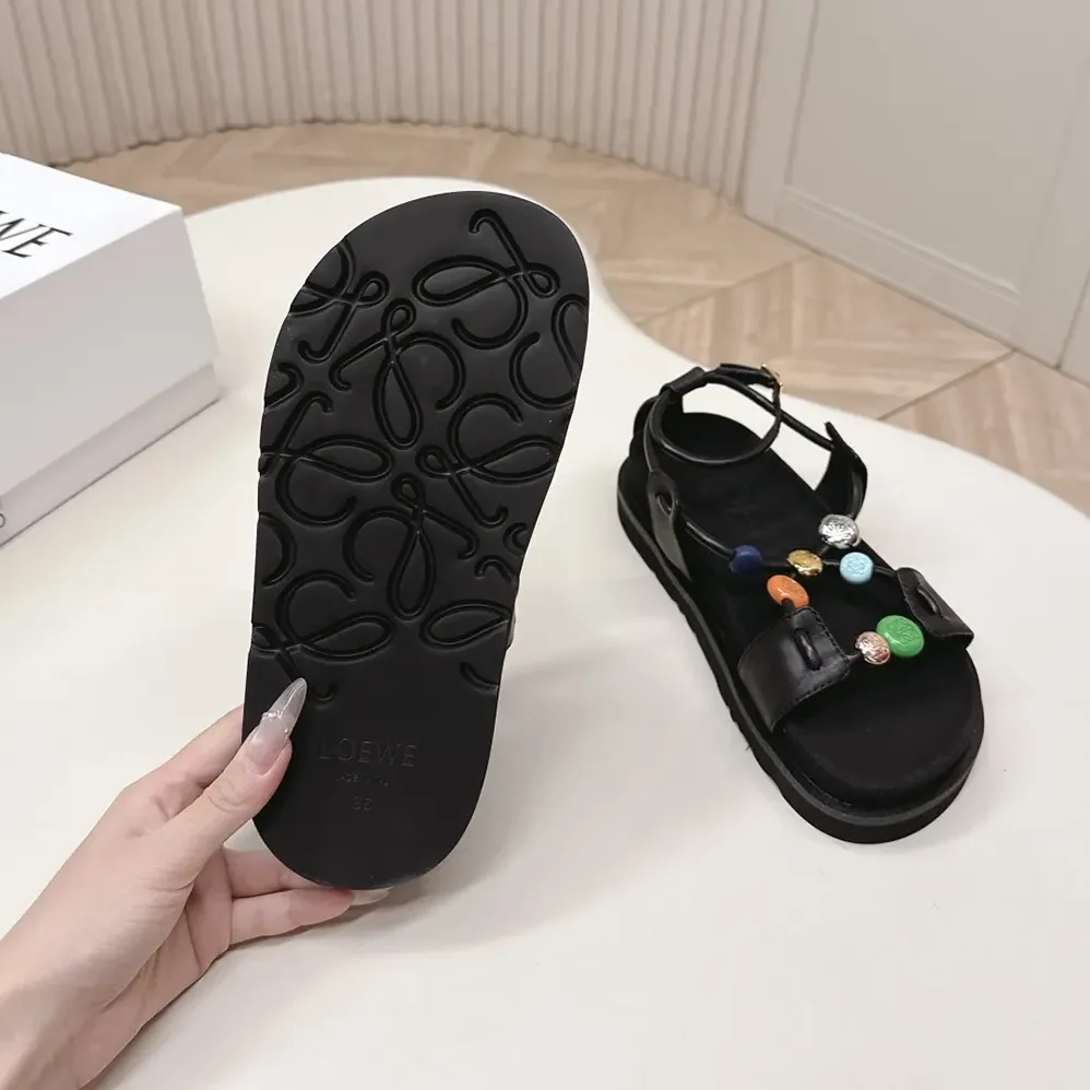 Loewe Pebble Beads Fussbett Sandal in Nappa Lambskin for Women in Black Loewe Pebble Beads Fussbett Sandal in Nappa Lambskin for Women in Black