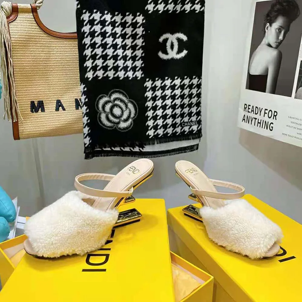 Fendi First White Sheepskin High for Women in Heeled Sandals Fendi First White Sheepskin High for Women in Heeled Sandals