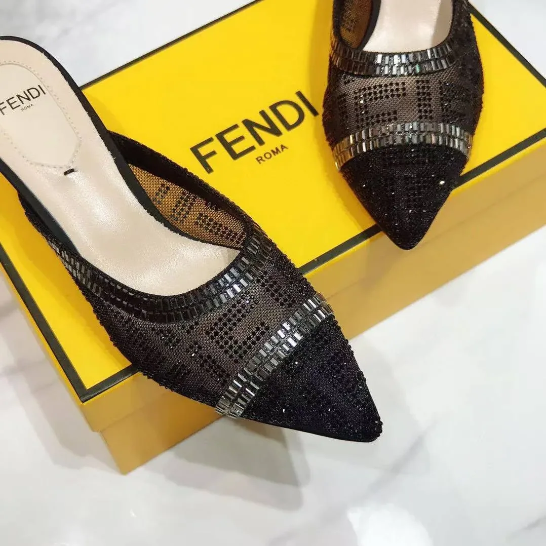 Fendi Colibri Crystal FF Sabot Mules Spring in Summer Collection Black Fendi Colibri Crystal FF Sabot Mules Spring in Summer Collection Black