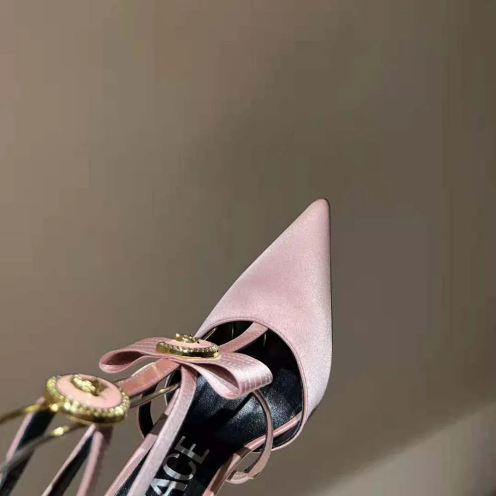 Versace Gianni Ribbon Cage Satin Pumps for Women in Pink