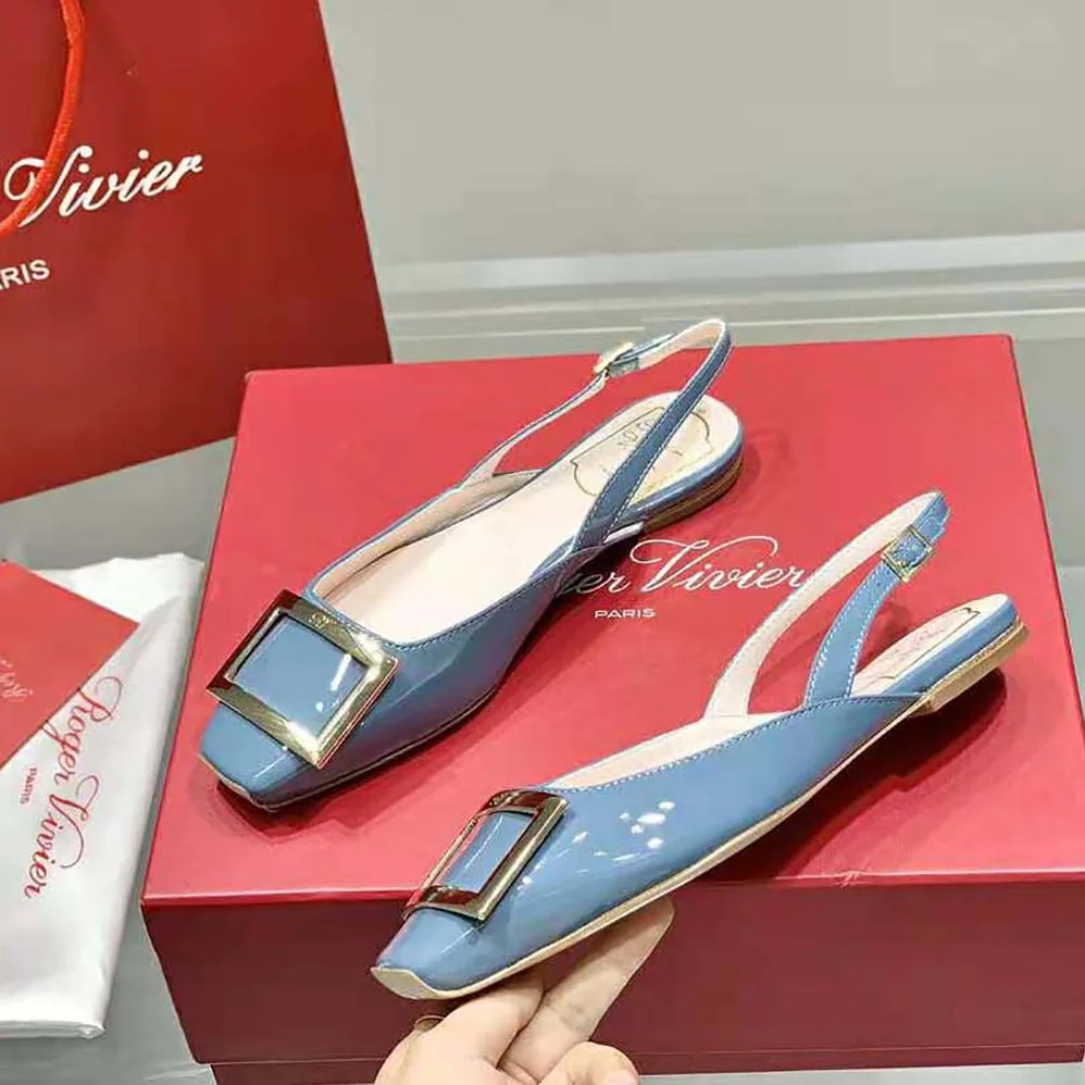 Roger Vivier Trompette Metal Buckle Slingback Ballerinas in Patent Leather for Women in Blue Roger Vivier Trompette Metal Buckle Slingback Ballerinas in Patent Leather for Women in Blue