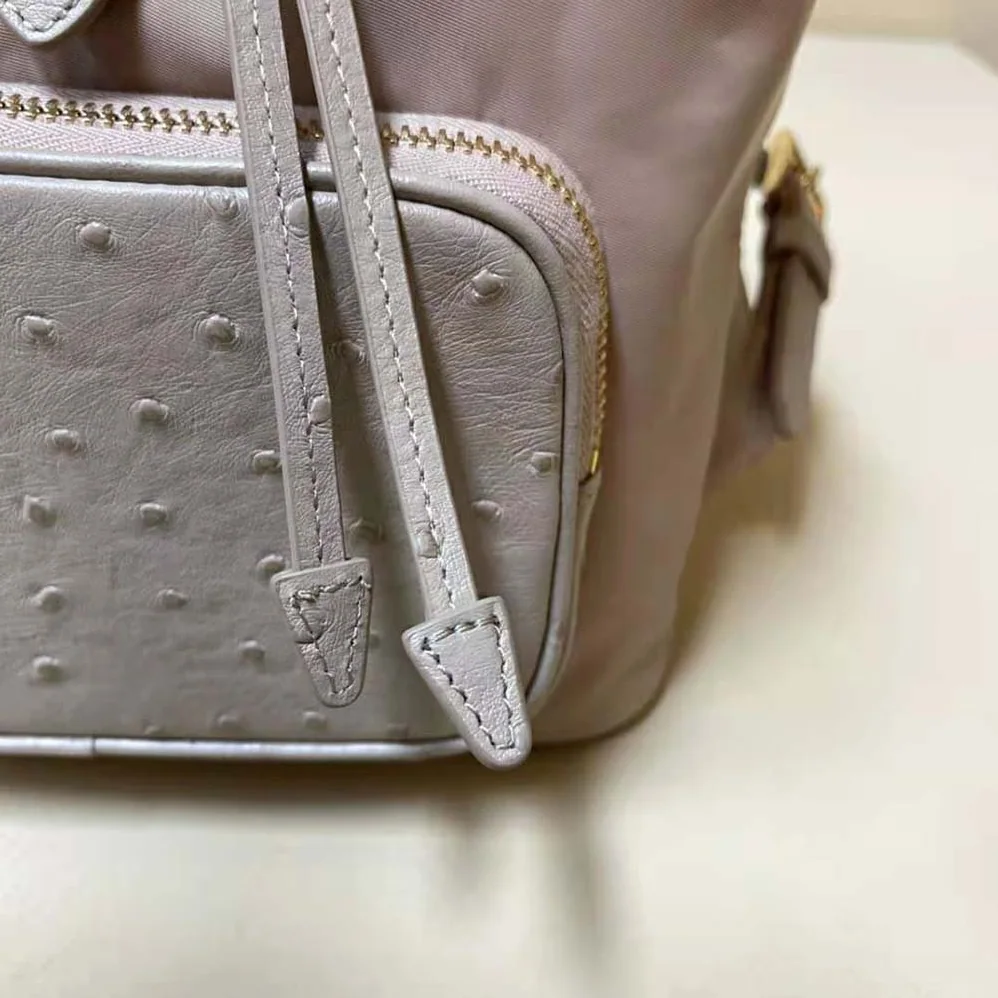 Prada Re-Nylon and Ostrich Leather Backpack for Women in Pink Prada Re-Nylon and Ostrich Leather Backpack for Women in Pink