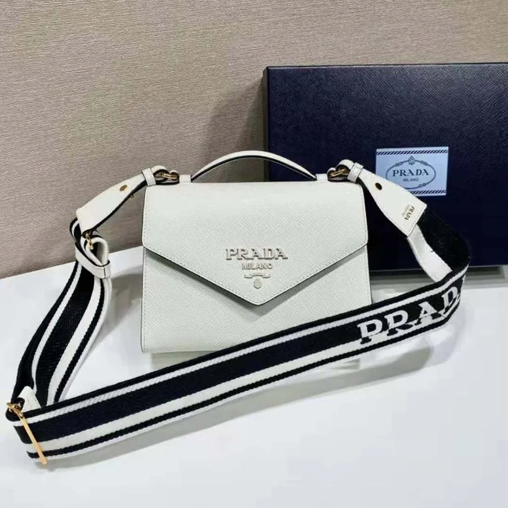 Prada Monochrome Saffiano and Leather Bag for Women in White
