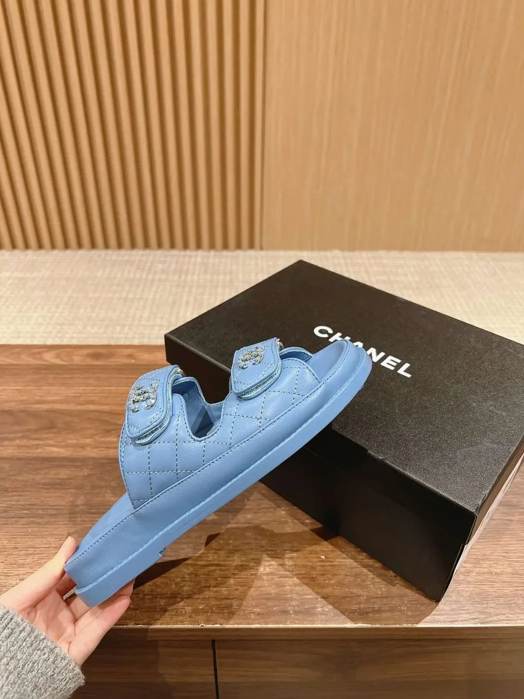Chanel Sandals With Chanel Logo Blue Chanel Sandals With Chanel Logo Blue