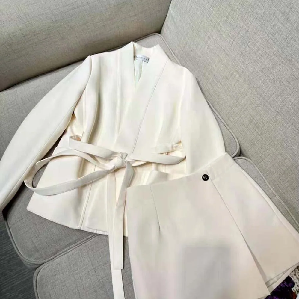 Dior Belted Palto Jacket White Wool and Silk for Women Dior Belted Palto Jacket White Wool and Silk for Women