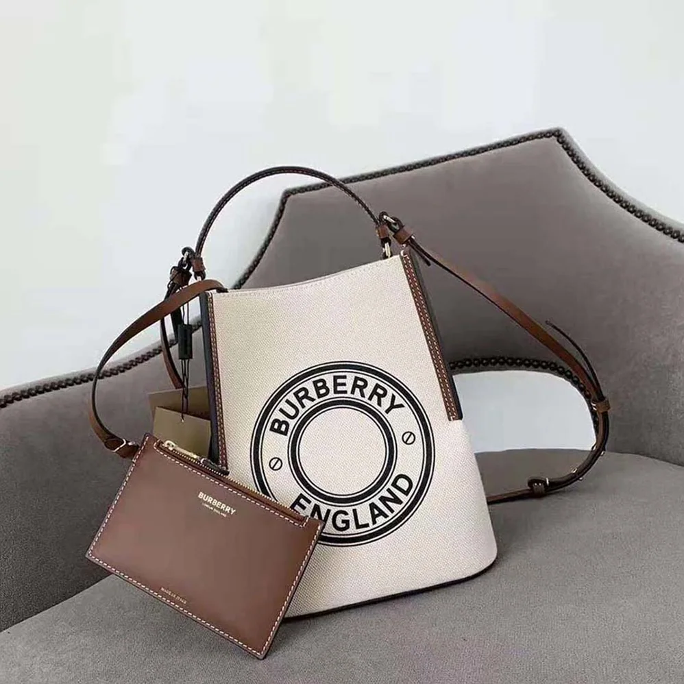 Burberry Small Logo Graphic Cotton Canvas Peggy Bucket Bag for Women Burberry Small Logo Graphic Cotton Canvas Peggy Bucket Bag for Women