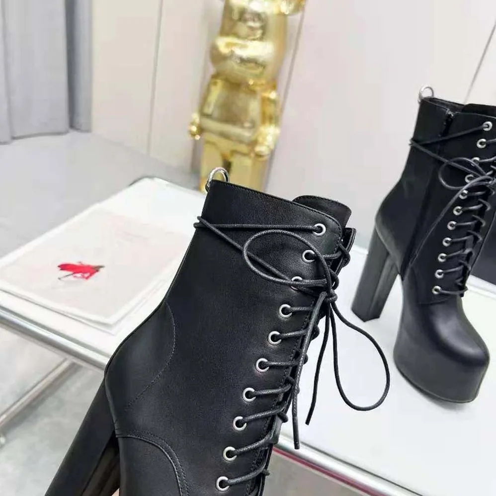 Saint Laurent YSL Cherry Lace-up Platform Booties in Smooth Leather for Women Saint Laurent YSL Cherry Lace-up Platform Booties in Smooth Leather for Women