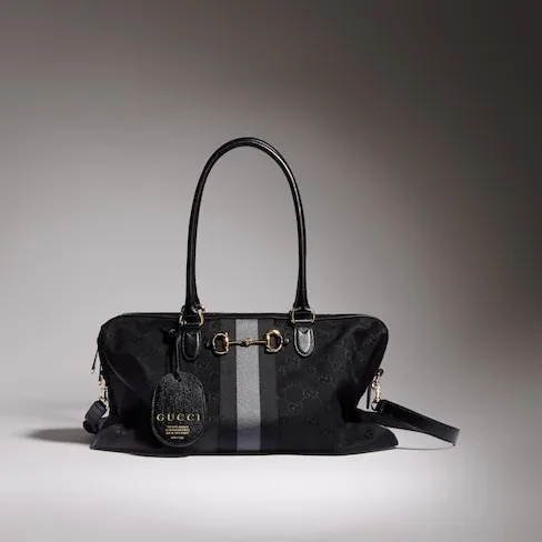 Gucci Borsetto Large Boston Shoulder Bag in Grey/ Black Gold Hardware Gucci Borsetto Large Boston Shoulder Bag in Grey/ Black Gold Hardware