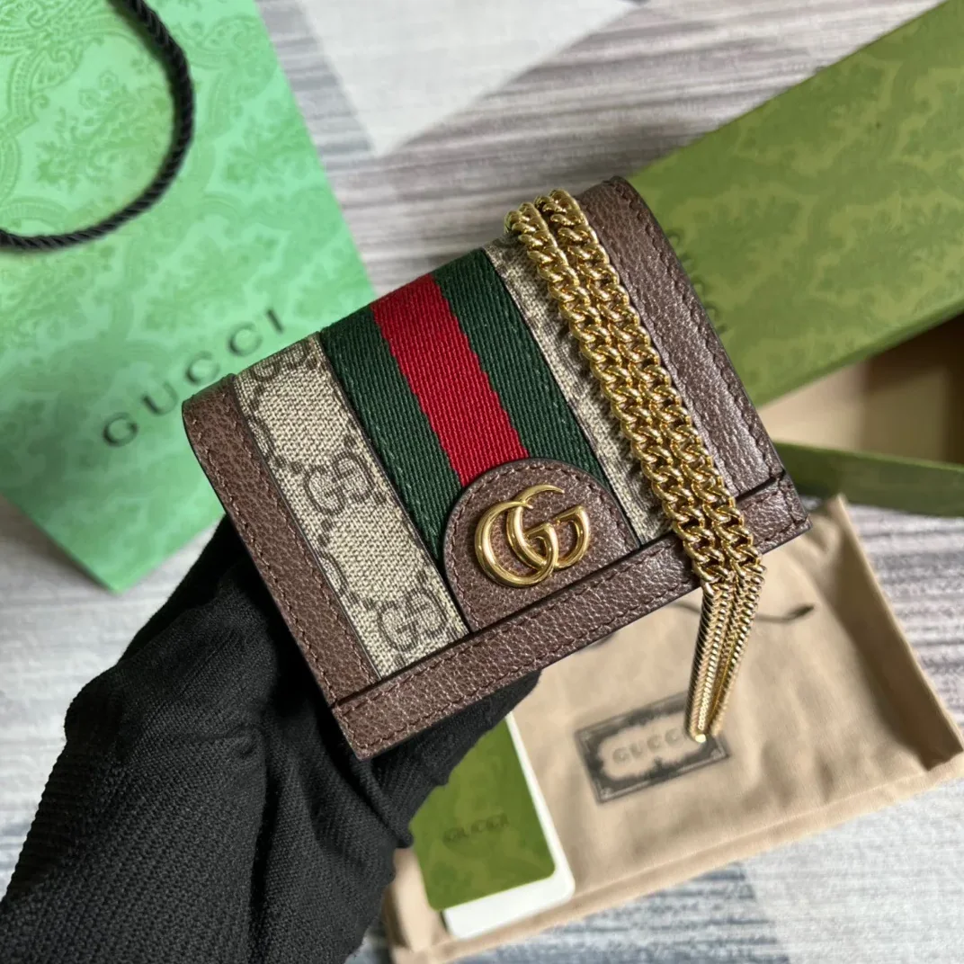 Ophidia GG Card Case Wallet Supreme Canvas Beige /