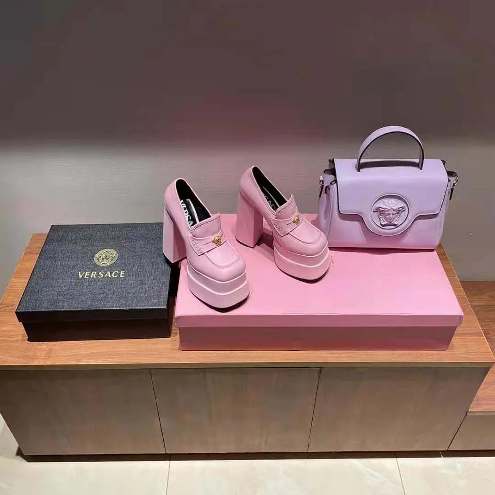 Versace Intrico Platform Loafers in 15cm Heel Height for Women in Pink Versace Intrico Platform Loafers in 15cm Heel Height for Women in Pink