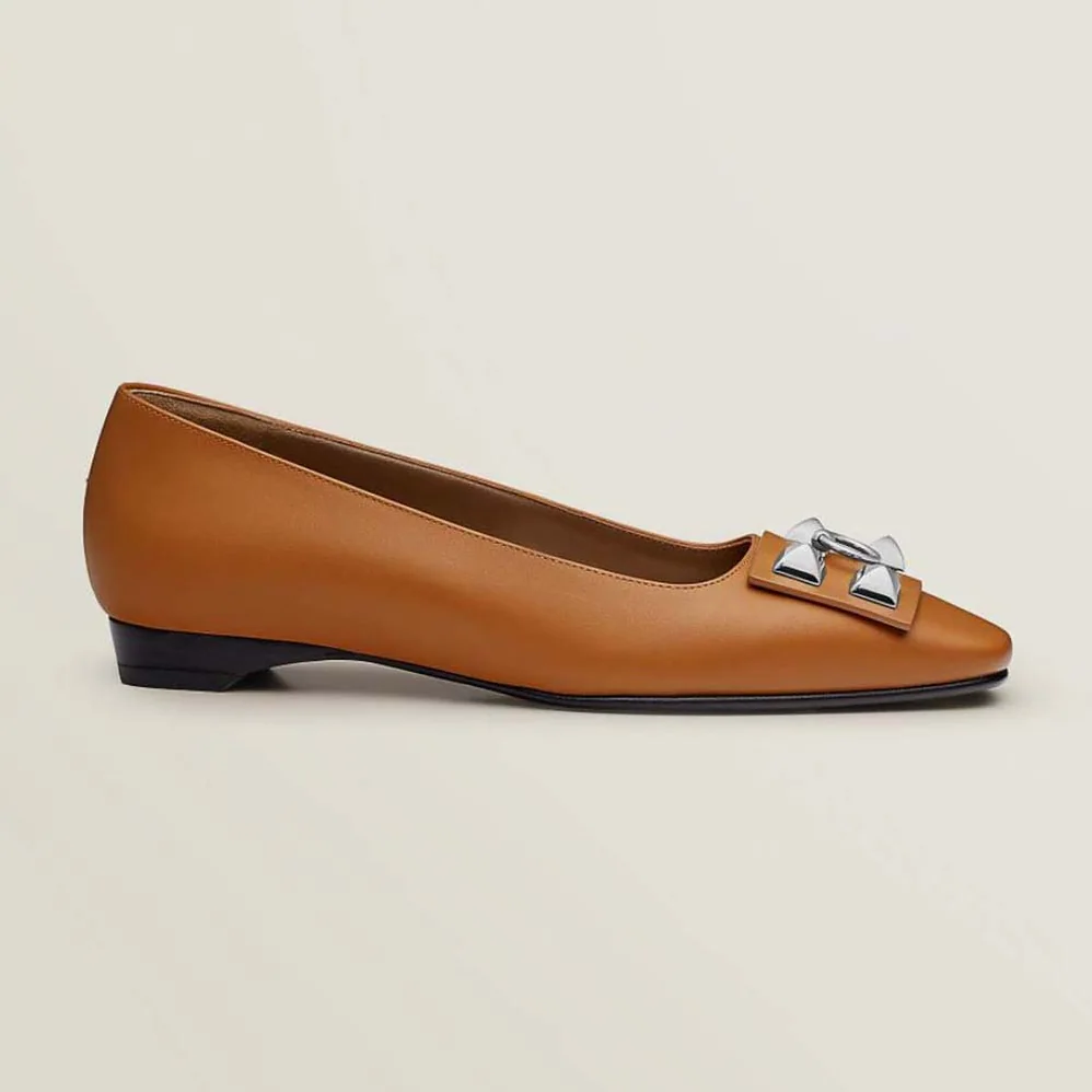 Hermes Danseuse Ballet Flat in Calfskin Leather for Women in Brown