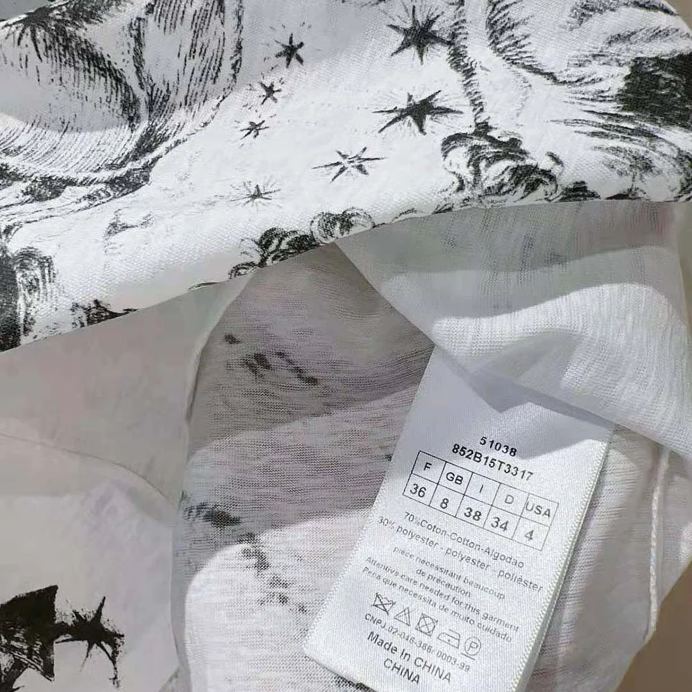 Dior T-shirt White Cotton Jersey with Melothesia Motif for Women Dior T-shirt White Cotton Jersey with Melothesia Motif for Women