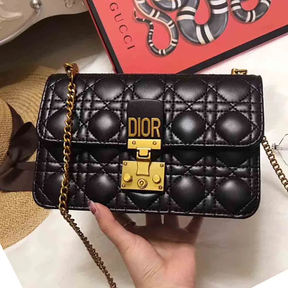 Dior Small Dioraddict Flap Bag in Cannage Lambskin in Black