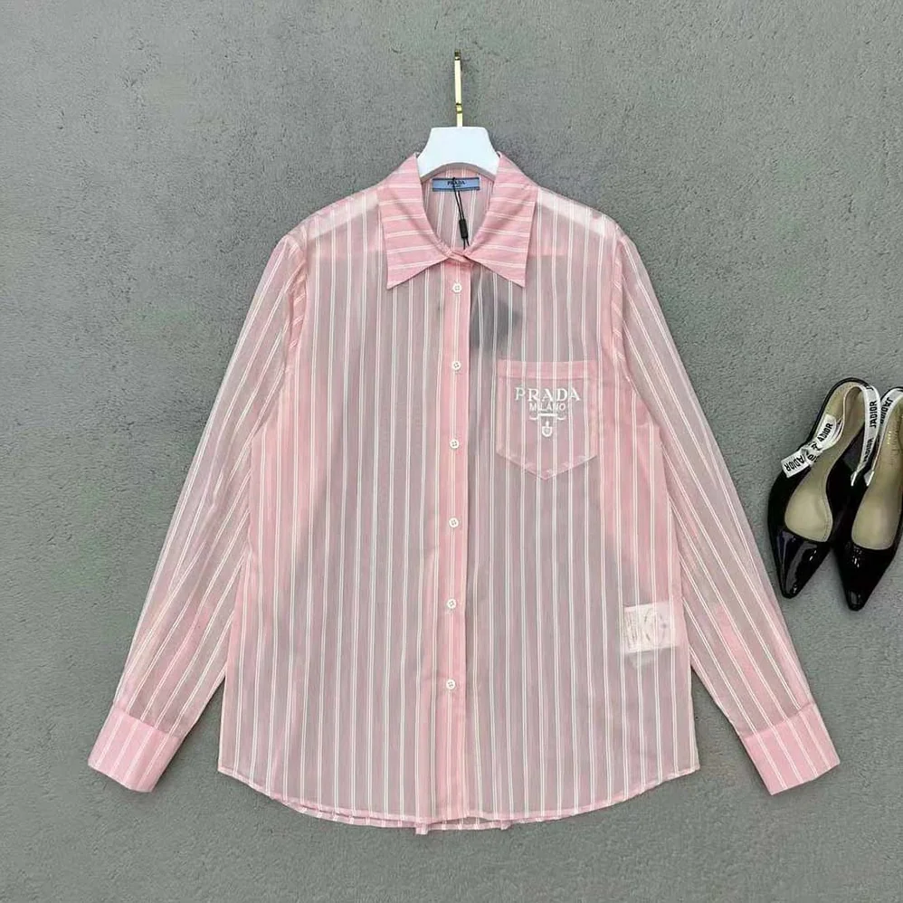 Prada Embroidered Poplin Shirt with Embroidered Logo for Women Prada Embroidered Poplin Shirt with Embroidered Logo for Women
