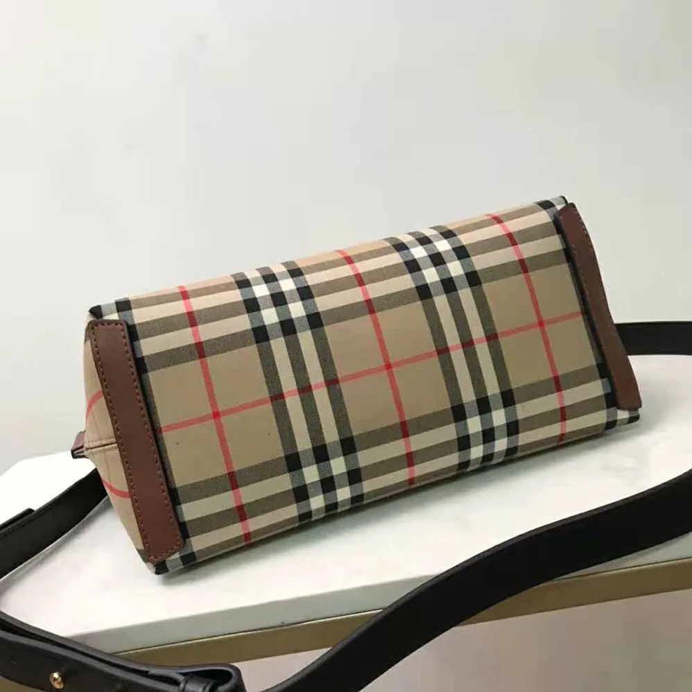 Burberry Vintage Check and Leather Society Top Handle Bag for Women Burberry Vintage Check and Leather Society Top Handle Bag for Women