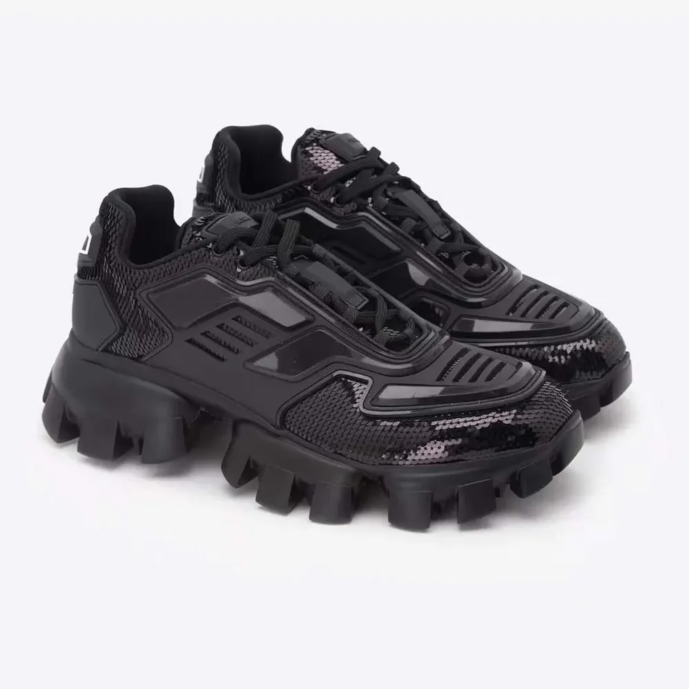 Prada Cloudbust Thunder Sequin Lug-Sole Sneakers for Unisex in Black