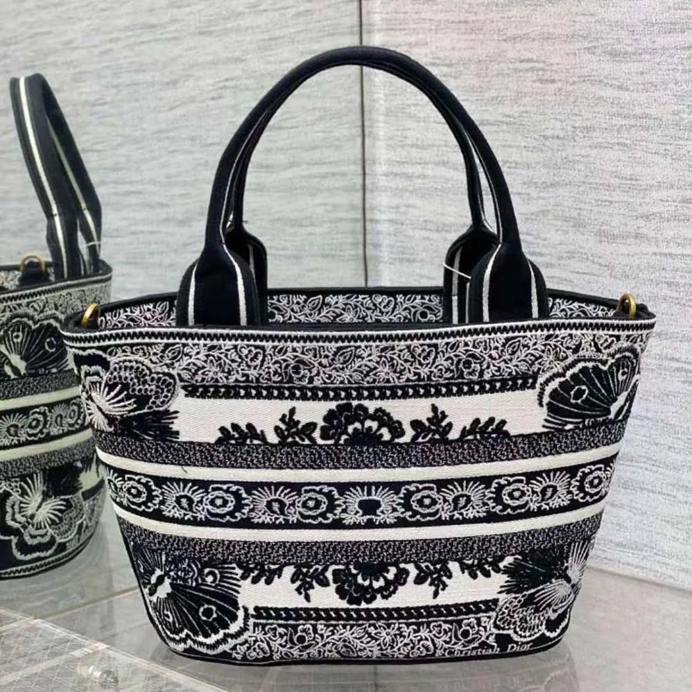 Dior Hat Basket Bag White and Black Butterfly Bandana Embroidery for Women Dior Hat Basket Bag White and Black Butterfly Bandana Embroidery for Women