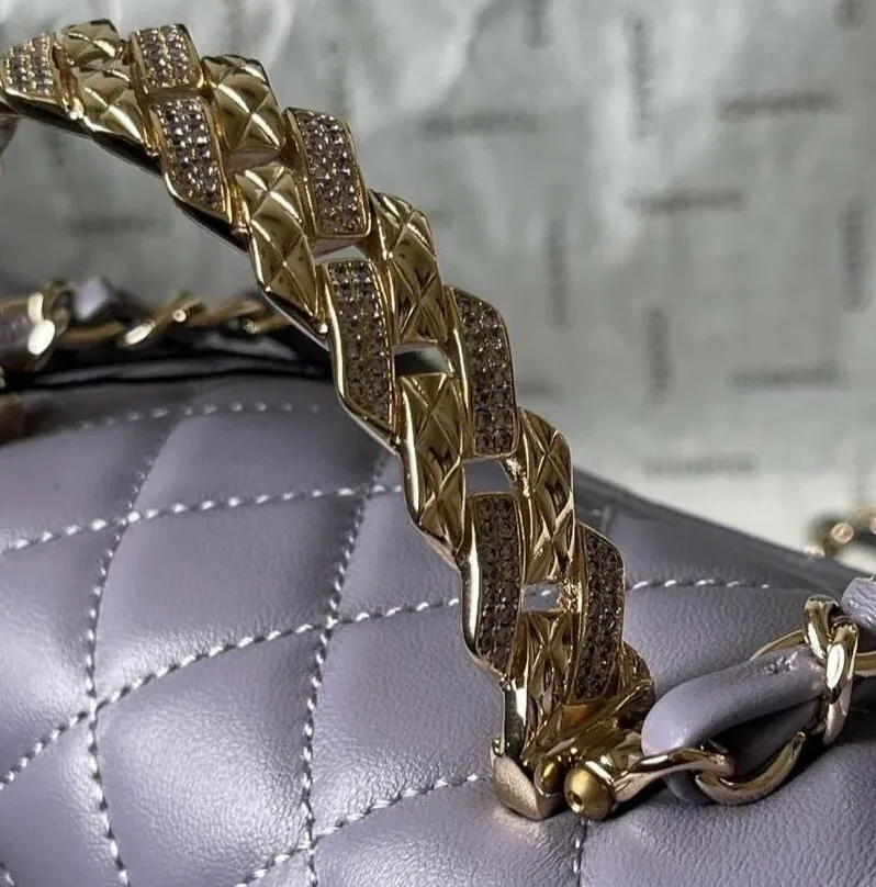 Chanel Mini Flap Bag With Top Handle Purple 7.8 Inches/ Chanel Mini Flap Bag With Top Handle Purple 7.8 Inches/