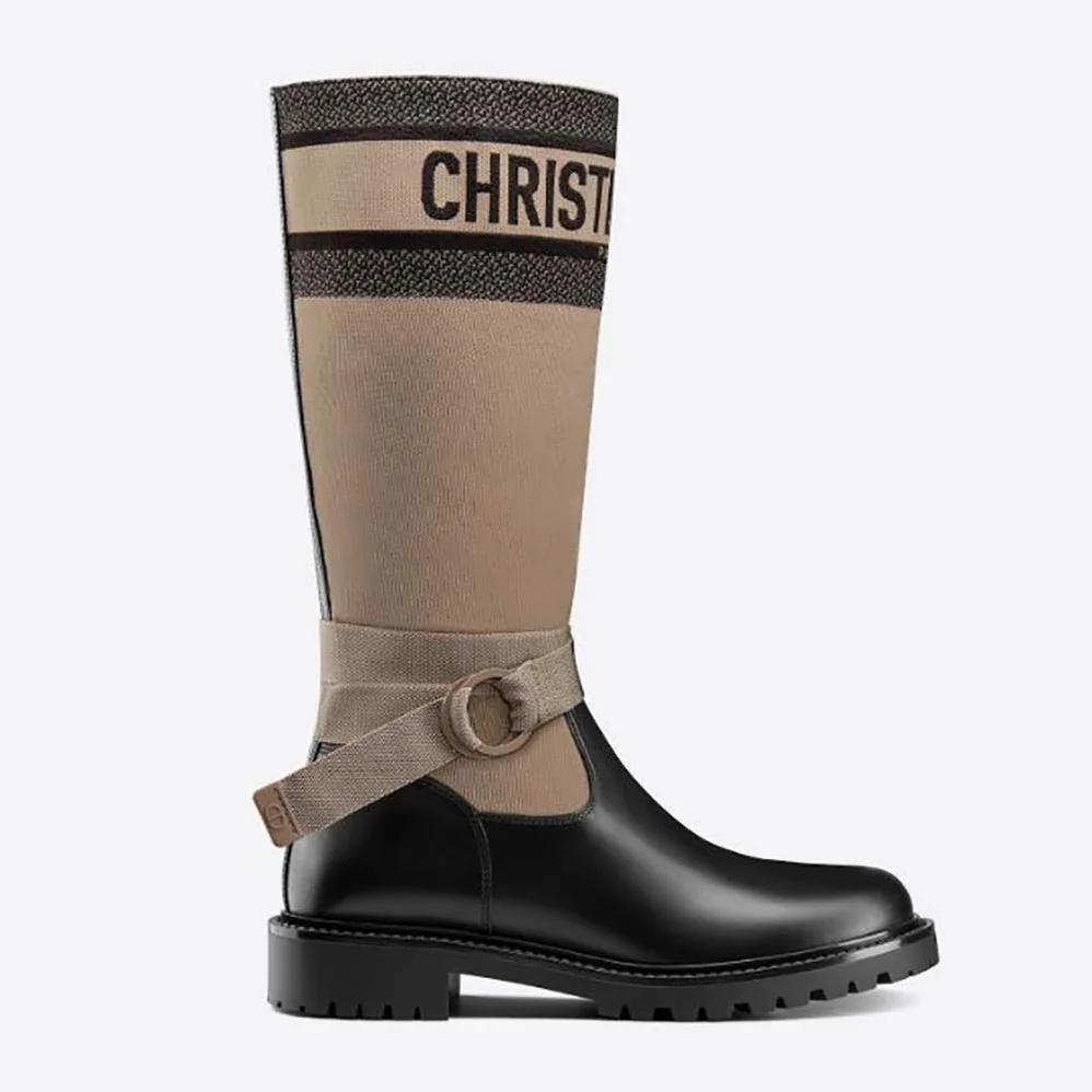 Dior D-Major Boot Taupe and Black Technical Fabric and Calfskin for Women Dior D-Major Boot Taupe and Black Technical Fabric and Calfskin for Women