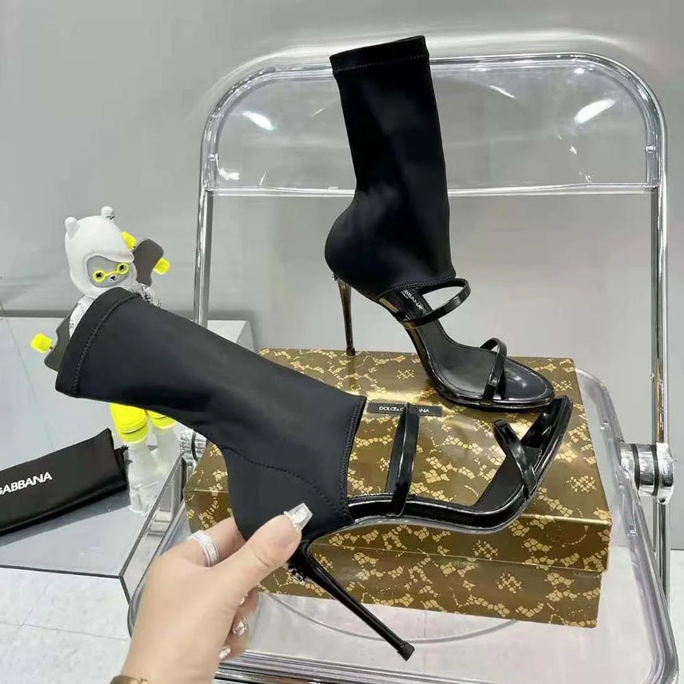 Dolce Gabbana D&G Polished Calfskin and Spandex Fabric Sandals for Women