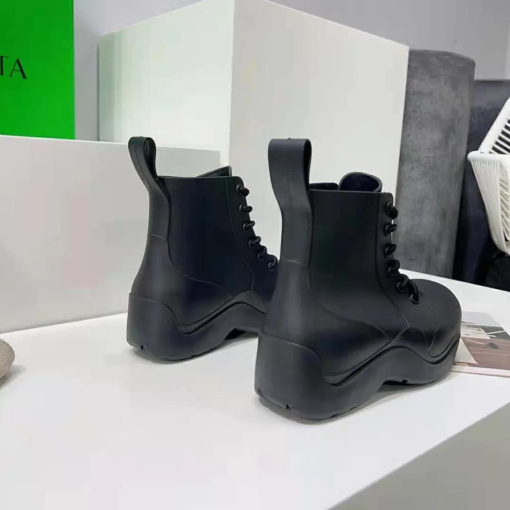 Bottega Veneta Puddle Lace-Up Ankle Boot for Unisex in Black Bottega Veneta Puddle Lace-Up Ankle Boot for Unisex in Black
