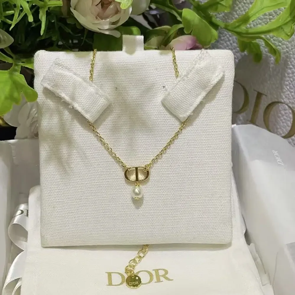 Dior Petit CD Necklace Gold-Finish Metal and White Resin Pearl for Women